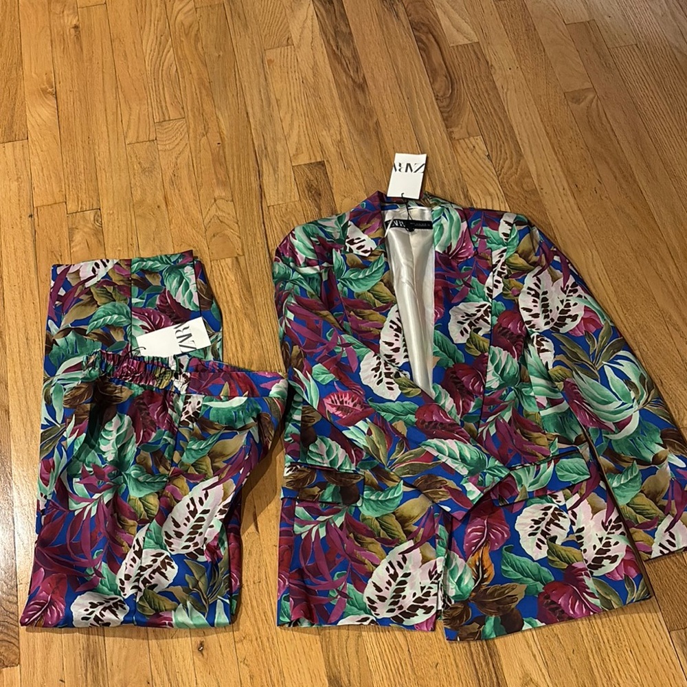 Zara multicolored satin effect Suit Set
